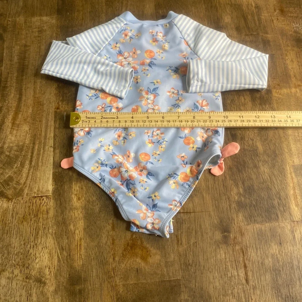 OshKosh B'gosh Swimsuit Kids Blue Floral‎ Long Sleeve Rash Guard SIZE 18M